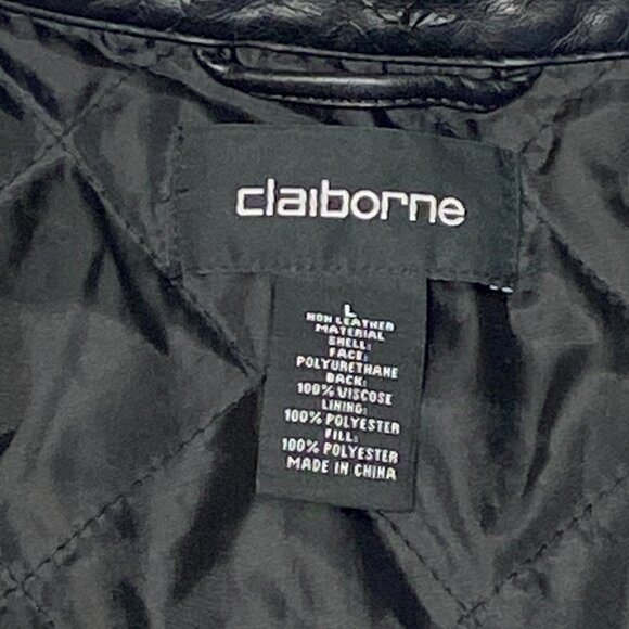 Faux Vegan Leather Zip Front Long Style Motorcycle Jacket Black Claiborne - Picture 12 of 16